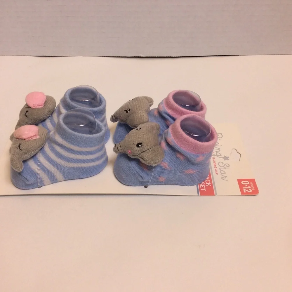 Rising Star Infant 2pack of Socks w/Elephant